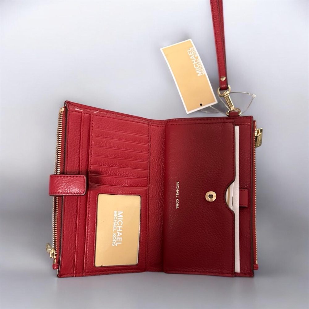 Michael Kors Red Leather Wristlet Wallet with Gold Hardware